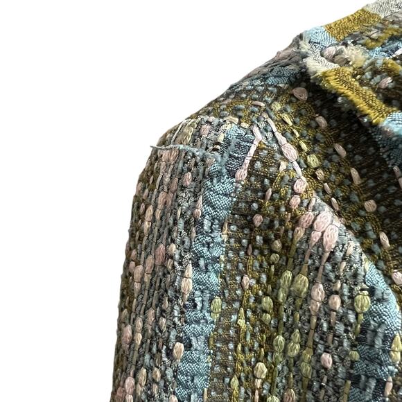 E by ECI Womens Vintage Stripe Ruffle Whimsical Boho Tweed Blazer Sz 10 - Picture 6 of 16